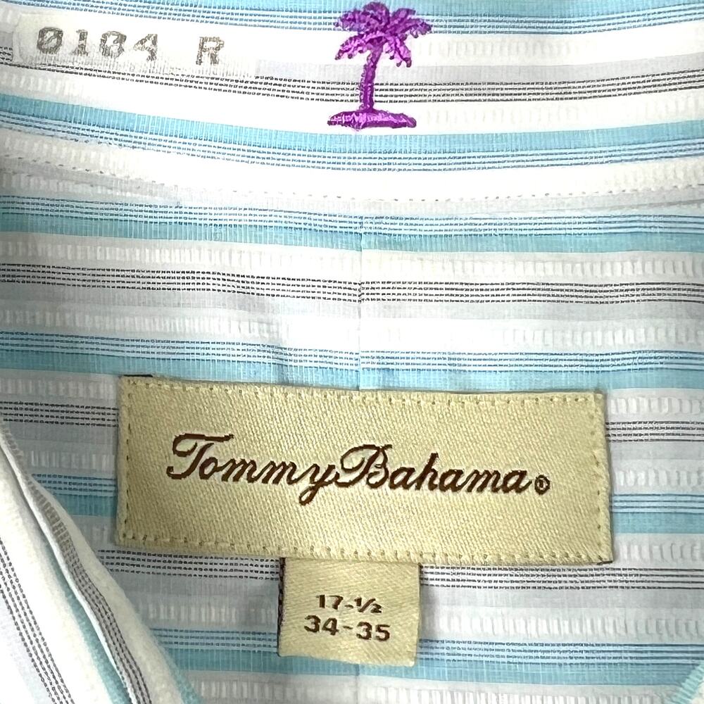 Tommy Bahama Cotton Long Sleeve Button Dress Shirt Blue Striped 17.5 x 34/35 - Picture 2 of 9
